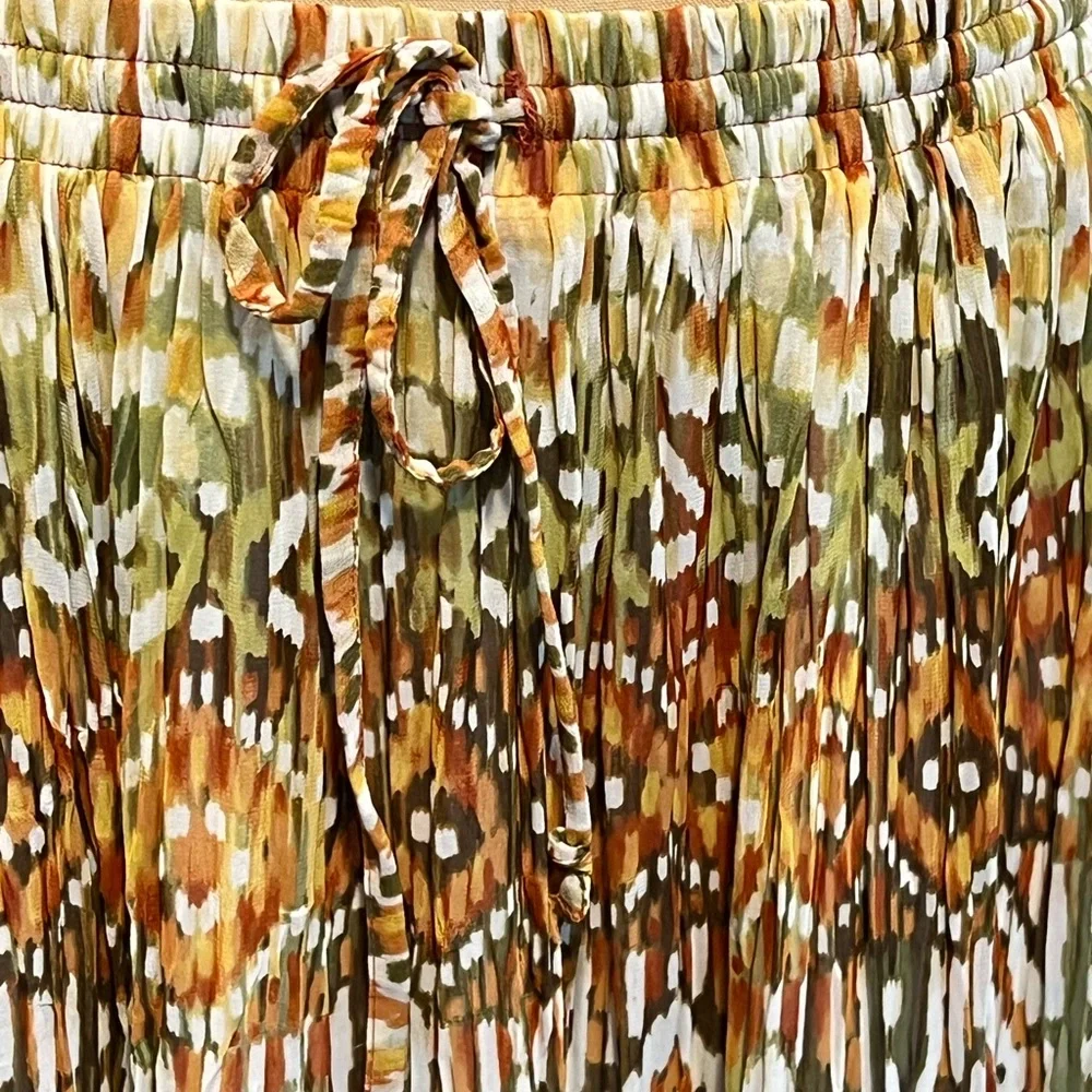 VINTAGE earthy tribal print long‎ maxi skirt elastic drawstring waist 90s y2k